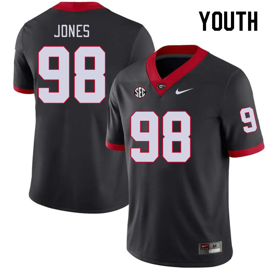 Youth #98 Noah Jones Georgia Bulldogs College Football Jerseys Stitched-Black